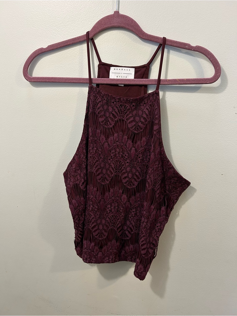 Kendall & Kylie Lace Halter Camisole in Burgundy Plum